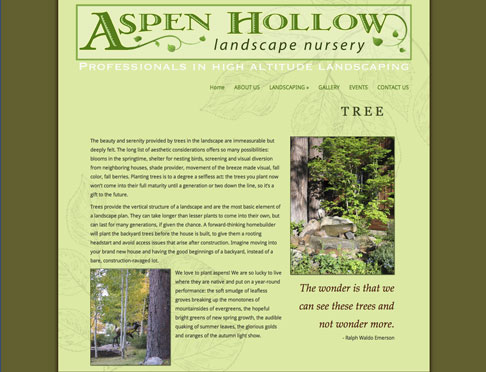 Aspen Hollow Landscape Nursery website image